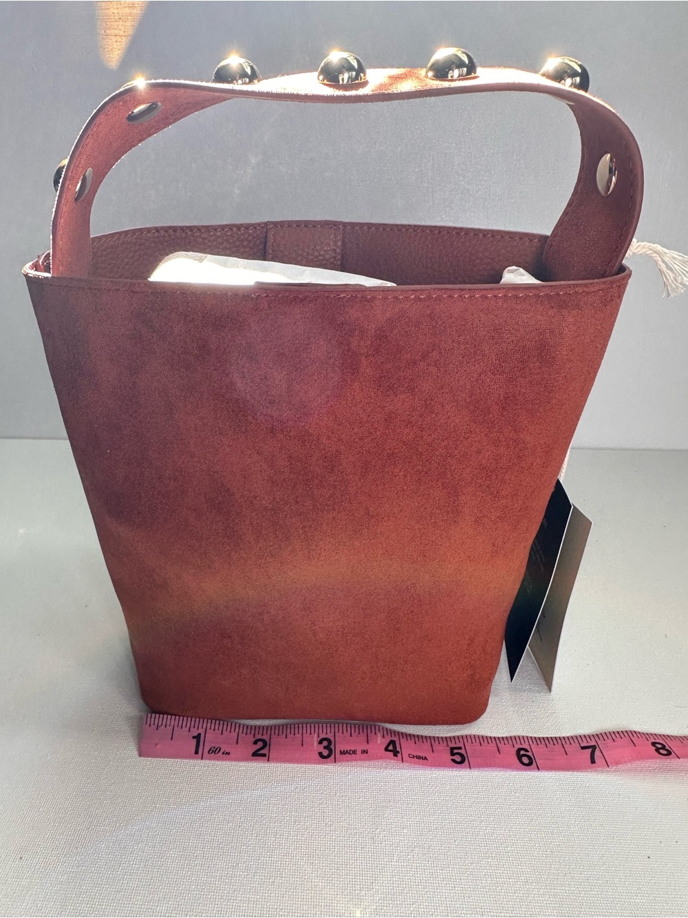 Universal Thread Stud-Embellished Brown Suede Bucket Bag